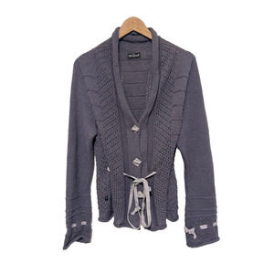 100% Baby Llama Wool Cardigan, Lavender Purple, Ribbon details, Size Large